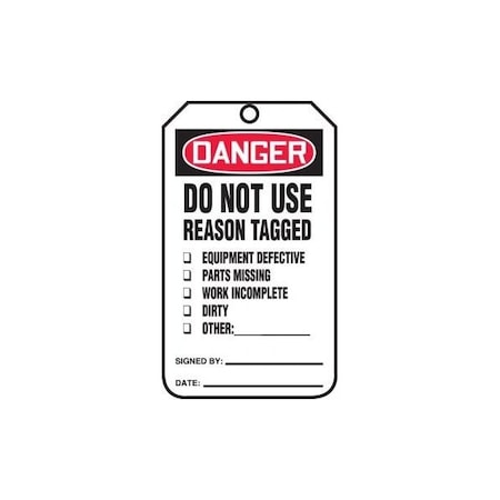 Accuform Safety Tags, DANGER DO NOT USE, 8.5inx 3.875in, RP-Plastic, 25PK MDT292PTP